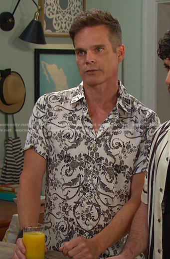 Leo's white floral short sleeve shirt on Days of our Lives
