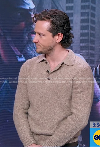 Lewis Pullman's beige polo sweater on Good Morning America