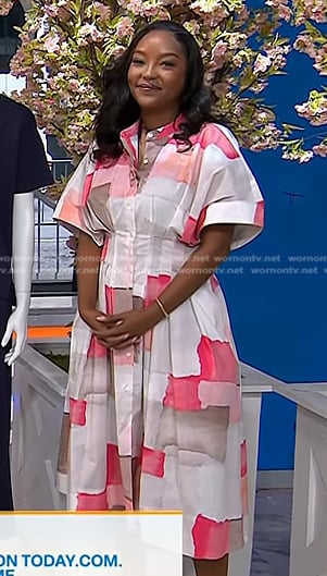 Makho's white and pink print shirtdress on Today