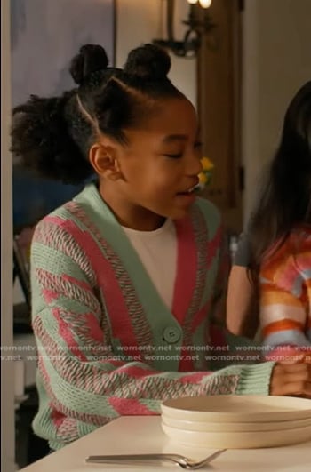 Mara's pink and green stripe cardigan on 9-1-1