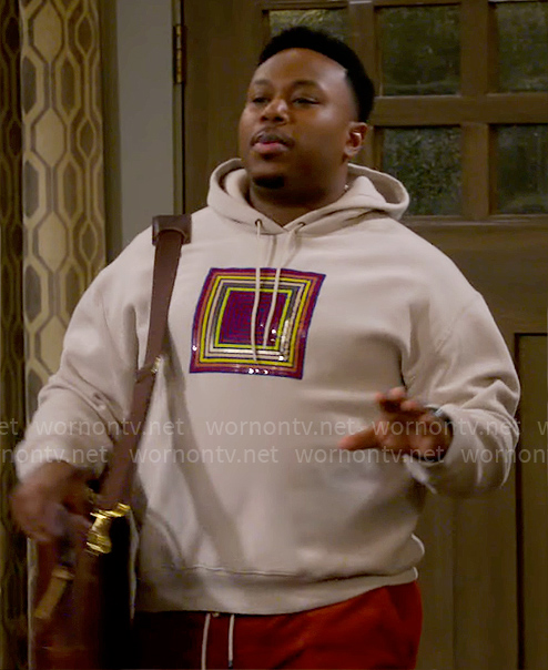 Marty's sequin square hoodie on The Neighborhood
