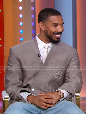 Michael B. Jordan's grey lapelless blazer on Good Morning America