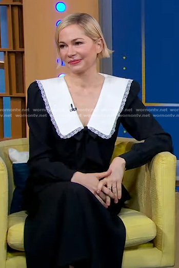 Michelle Williams's black lace-trim collared dress on Good Morning America