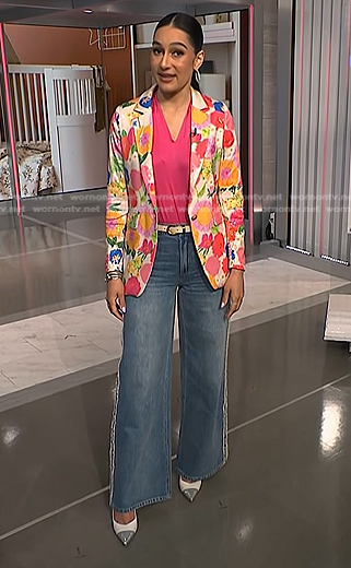 Morgan's sequin floral blazer and baggy jeans on NBC News Daily
