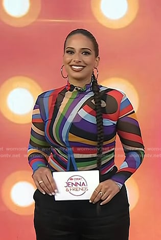 Nessa Diab's multicolor stripe mesh top on Today
