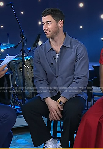 Nick Jonas's blue jacket and white sneakers on Today