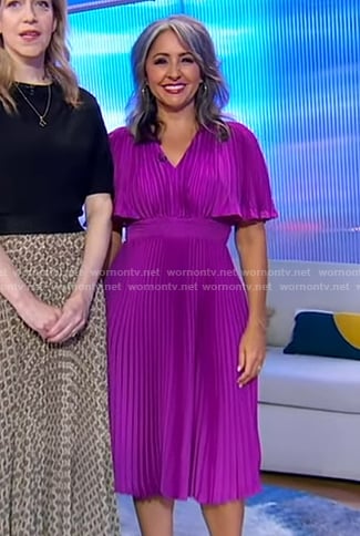 Nikki Boyer's purple pleated dress on Good Morning America