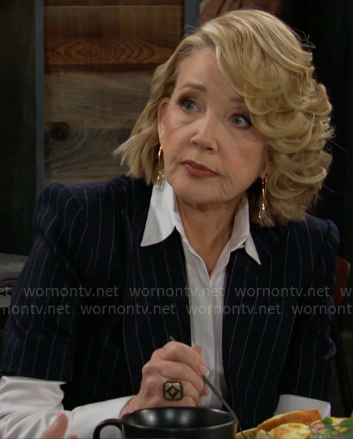 Nikki's short-sleeve pinstripe blazer on The Young and the Restless