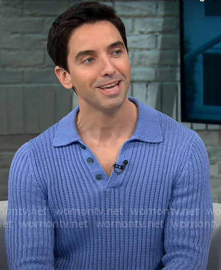 Paul W. Downs' blue polo sweater on CBS Mornings