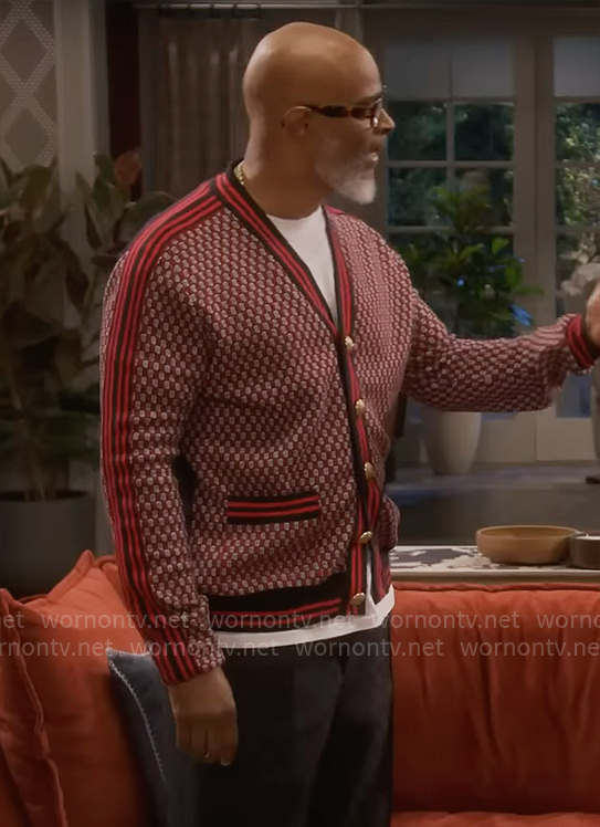 Poppa's red monogram print cardigan on Poppas House