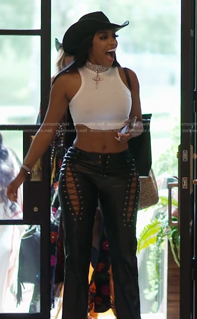 Porsha's leather lace-up pants on The Real Housewives of Atlanta
