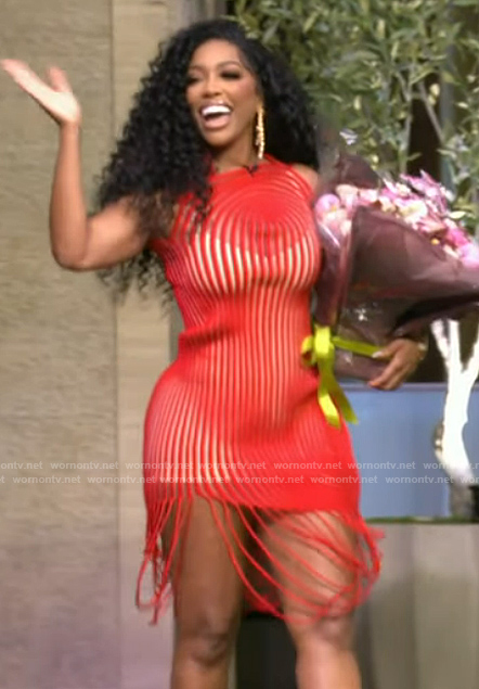 Porsha Williams's red ribbed drape dress on Live with Kelly and Mark