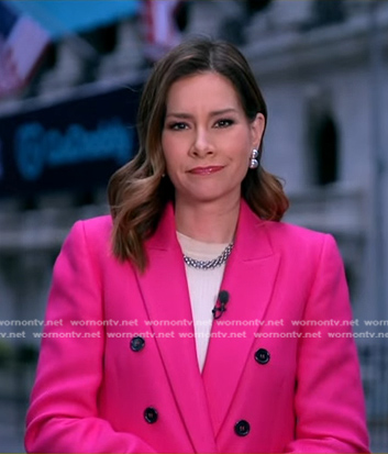 Rebecca's pink double breasted coat on Good Morning America