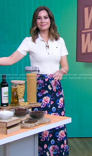 Rebecca's white polo and floral skirt on Good Morning America