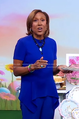Robin's blue zip-shoulder peplum top on Good Morning America