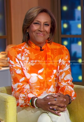 Robin's orange floral blouse on Good Morning America