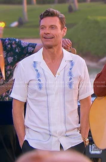 Ryan Seacrest's white embroidered shirt on American Idol