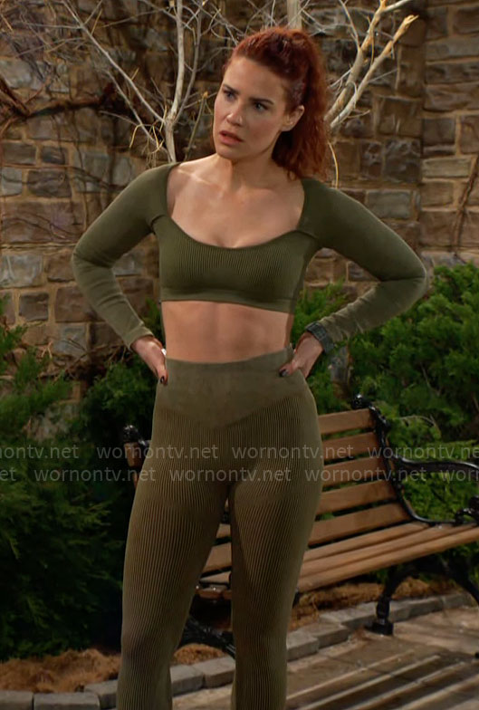 Sally's green crop top and leggings top on The Young and the Restless