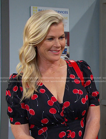 Sami's black cherry print dress on Days of our Lives