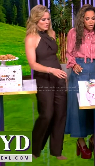 Sara's brown cross neck jumpsuit on The View