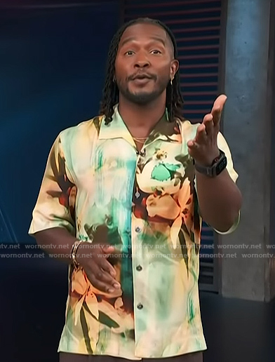 Scott's painted floral print shirt on Access Hollywood
