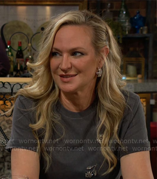 Sharon's grey embellished t-shirt on The Young and the Restless