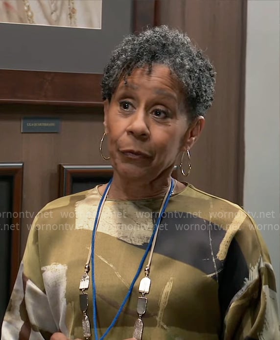 Stella's gold abstract print blouse on General Hospital