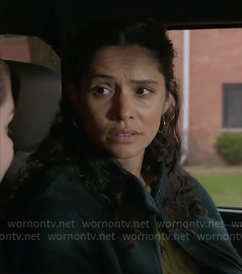 Stella's green plaid bomber jacket on Chicago Fire