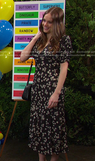 Stephanie's black floral midi dress on Days of our Lives