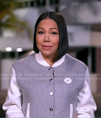 Stephanie's grey varsivy bomber jacket on Good Morning America
