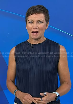 Stephanie's navy pleated sleeveless top on Today