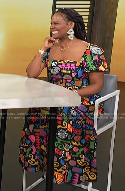 Tabitha Brown's multicolored print dress on Access Hollywood