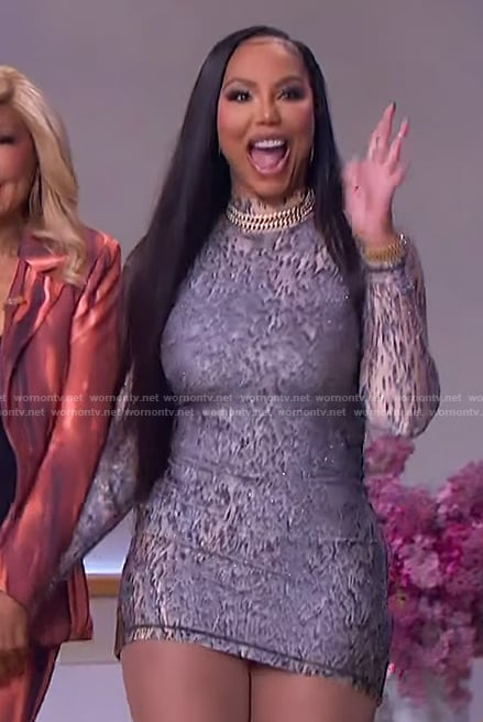 Tamar Braxton's metallic mini dress on The Jennifer Hudson Show