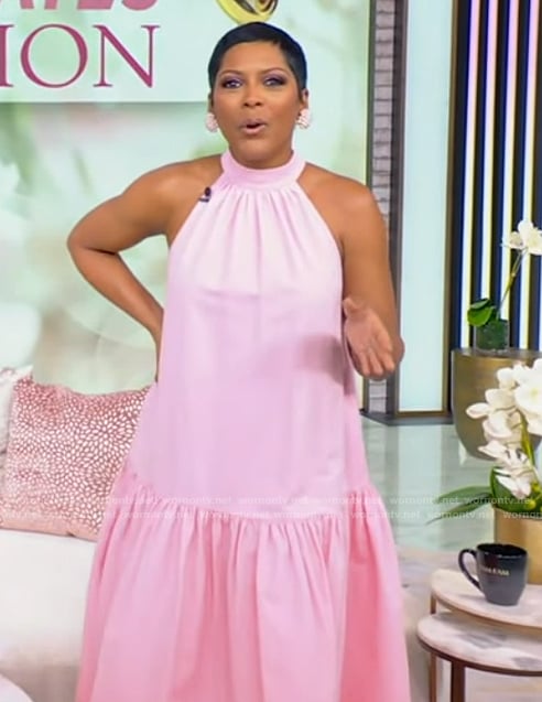 Tamron's pink halter maxi dress on Tamron Hall Show