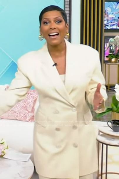 Tamron's white double breasted blazer on Tamron Hall Show
