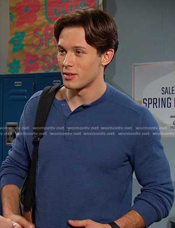Tate's blue waffle henley shirt on Days of our Lives