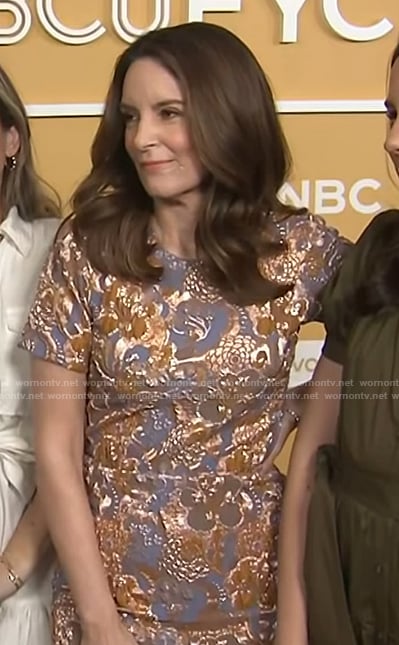 Tina Fey's floral embroidered dress on E! News