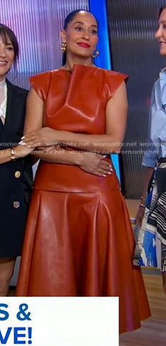 Tracee Ellis Ross's brown leather top and skirt on Good Morning America