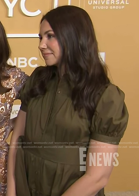 Tracey Wigfield's green short sleeve shirtdress on E! News