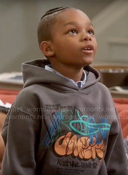 Trey's graffiti print hoodie on Poppas House