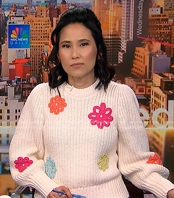Vicky's floral embroidered knit sweater on NBC News Daily