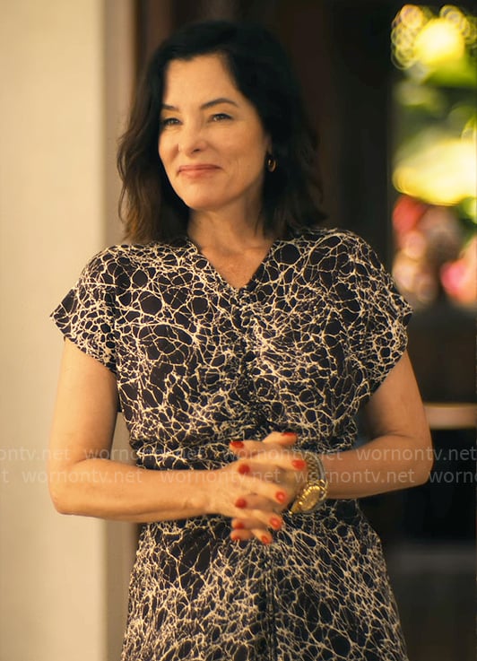 Victoria's printed midi dress with ruched front on The White Lotus