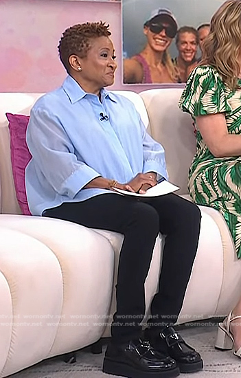 Wanda Sykes's blue cropped shirt and flatform loafers on Today