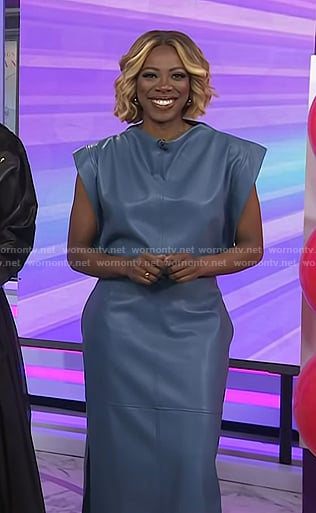 Yvonne Orji's blue grey leather dress on Today