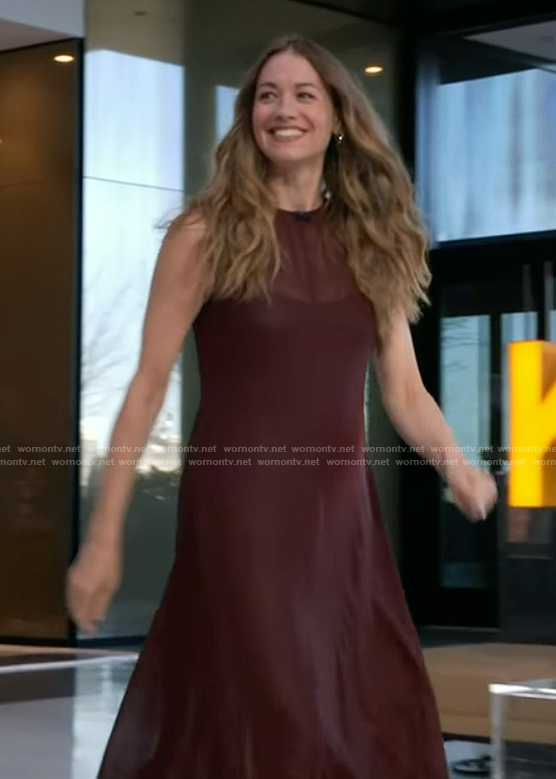 Yvonne Strahovski's burgundy sheer dress on Live with Kelly and Mark