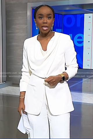 Zinhle's white draped blazer and pants on NBC News Daily
