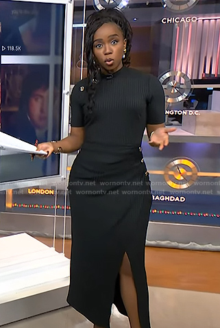 Zinhle's black ribbed button detail dress on NBC News Daily