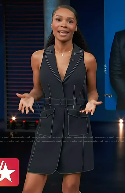 Zuri's denim belted sleeveless dress on Access Hollywood