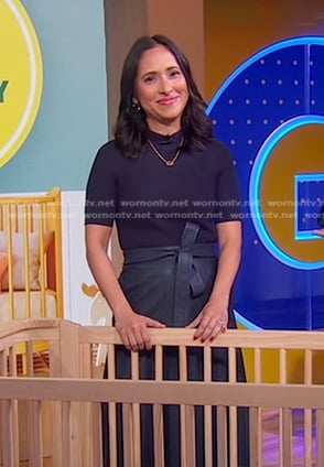Grace Bastidas's navy mixed media midi dress on Good Morning America