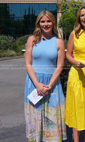 Jenna's blue print sleeveless midi dress on Today
